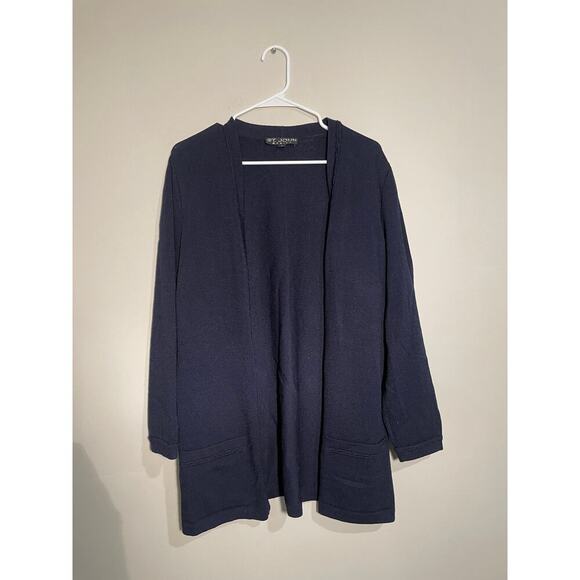 St. John Basics Navy Santana Knit Open Front Cardigan - Picture 1 of 9